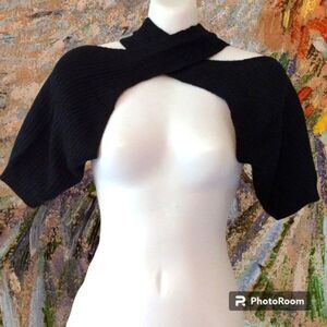 Black Knitted Frida Kahlo Fashion Criss Cross Shawl/Shrug. Size Medium.